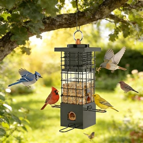 KRUOO Heavy Duty Metal Squirrel Proof Bird Feeder, 2.5LB Large Capacity, Weather Resistant, Easy Refill & Clean, Hanging Wild Bird Feeder for Finch Cardinal Chickadee Outdoor Garden 6
