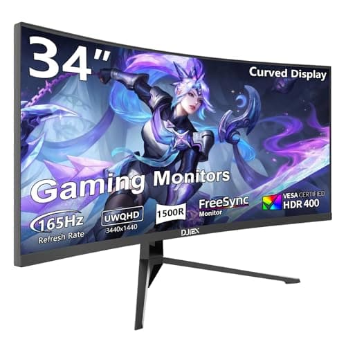 DJiEX 34 inch Curved Ultrawide Gaming Monitor 120Hz,3440x1440 21:9 UWQHD, 1ms(MPRT),1500R, PIP/PBP,HDR400, 99% sRGB,300nits, FreeSync, HDMI2.0(TMDS) x2,DP1.4 x2, Eye Care, VESA(100 * 100mm)