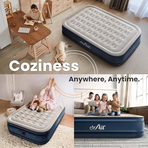 Dr. air Queen Air Mattress, 18” Raised Inflatable Bed with Built-in Pump, Waterproof Velvety Top, Ergonomic Design, Reinforced Support, and Carry Bag for Home, Camping, and Guests 6