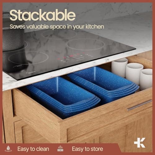 Nonstick Loaf Pan Set Pack of 4, 7" to 11" Large Baking Bread Pan, Oven Safe Up to 450°F, PFOA, PFOS, PTFE Free, Space Saving Stackable Design, Stain Resistant, Dishwasher Friendly, Blue Marble 7