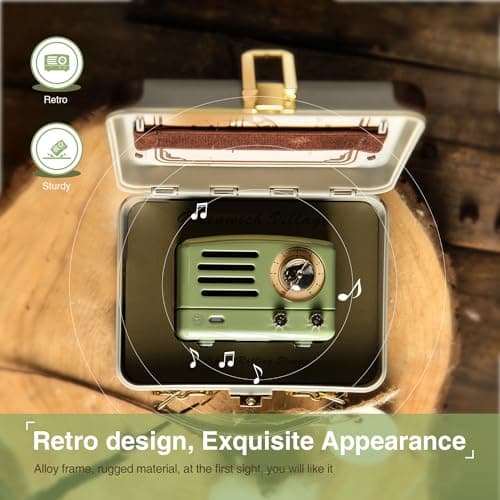 Muzen Portable Bluetooth Speaker, OTR Metal Vintage Small Wireless Speaker, FM Retro Radio with Antenna AUX, High Fidelity Stereo Audio with Suitcase, for Gift Home Outdoor 5