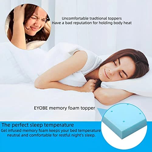 EYOBE Memory Foam Mattress Topper Twin XL 2 Inch Gel Infused Memory Foam Topper Twin Extra Long–Dorm Single XL Topper for Body Support & Pressure Relief – Ventilated Design – CertiPur Certified 5