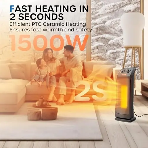 ECOWELL Space Heater for Indoor Use, 1500W Fast Heating Ceramic Electric Heater with Thermostat, 18" Small Space Heater, 3 Modes, Tip-Over Protection,Portable Heater for Home Office Bedroom, EHT180 6