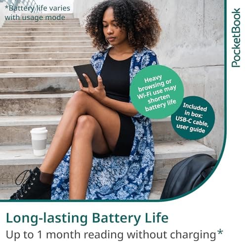 PocketBook Basic Lux 4 E-Book Reader - 6" Glare-Free HD E-Ink Display - Frontlight - Compact & Lightweight Ebooks Reader - Wi-Fi, Ergonomic Buttons - MicroSD Slot - Eye-Friendly Ereader 6