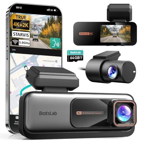 BOTSLAB 4K+2K Dual Dash Cam Front and Rear, Dashcam with Voice Control, STARVIS, ADAS Driver Alerts, Starry Night Vision, 24/7 Parking Monitor, 5.8GHz WiFi & GPS, Free 64GB Card, Loop Recording