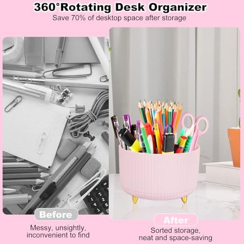 Gawsey Desk Organizers and Accessories Set with 360-Degree Rotating Pen Holder, Tape Dispenser, Stapler, Staple Remover, 1000 Staples, Tape, Clips Set, Ruler, Scissor, Pen 7