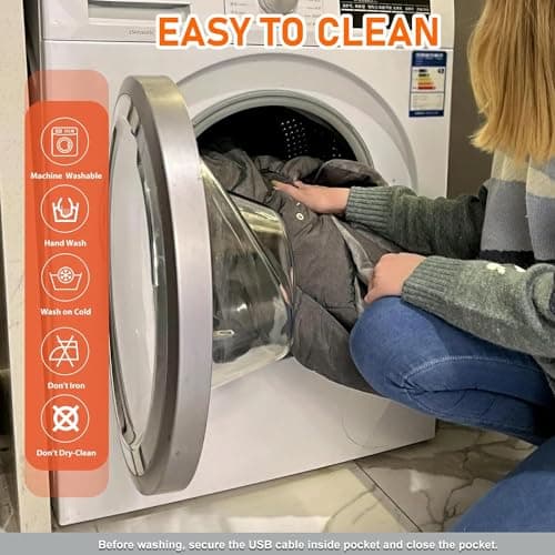 FlyfreeU Portable USB Heated Blanket, 3 Heat Settings Wearable Heated Blanket Throw 3 Hrs Auto Off, Overheat Protection Soft USB Heating Blanket Wrap Machine Washable, Grey (Power Supply Not Included) 6