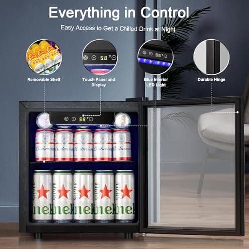Antarctic Star Mini Fridge Cooler - 12 Bottle 48 Can Beverage Refrigerator Glass Door for Drinks or Beer Wine –Small Drink Dispenser for Home, Office or Bar, Electronic Temperature Control，1.3cu.ft. 5