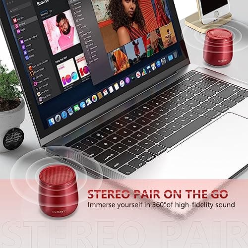 INSMY Small Bluetooth Speaker, Waterproof Mini Portable Wireless Speaker, Punchy Bass Rich Audio Stereo Pairing, Handheld Pocket Size, Built in Mic for Hiking Biking Gift Laptop Tablet (Red) 7