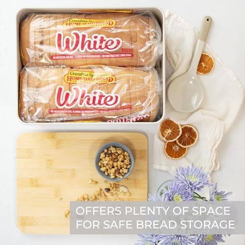 ZICOTO Beautiful Bread Box With Wooden Lid For Your Kitchen Countertop - Spacious Container Perfectly Stores Your Homemade Bread, English Muffins & Bagels - Quality Cutting Board Lid Keeps Loaf Fresh 5