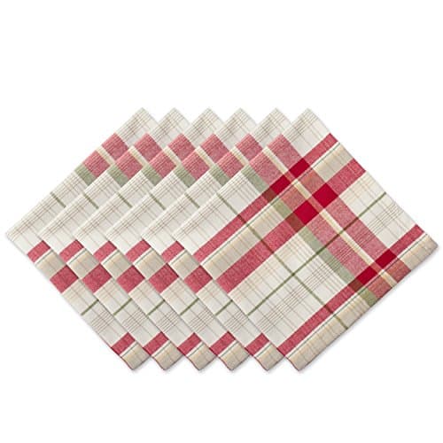 DII Orchard Plaid Collection Linen Tabletop Essentials, Napkin Set, 20x20, Taupe/Red, 6 Piece