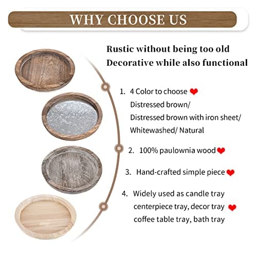 Hanobe Decorative Tray for Coffee Table: Round Candle Plate Holder Centerpieces for Dining Room Kitchen - Wooden Farmhouse Tray Vintage Home Decor 7