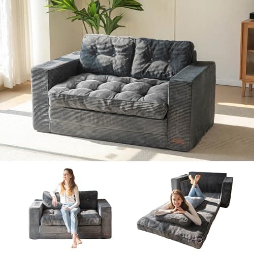 MAXYOYO Convertible Sofa Bed, Pull Out Loveseat Sleeper Sofa, 2 in 1 Folding Couch Bed with Pillows for Living Room Bedroom Lounge