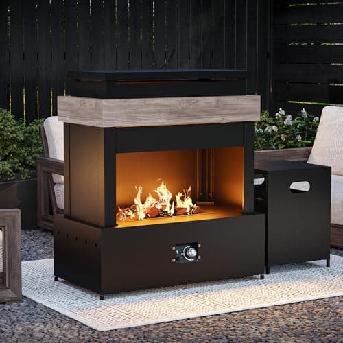 MaxMulti Outdoor Propane Fireplace w Tank Table, 50,000 BTU Gas Fire Pit with Ceramic Logs, Rain Cover, 35 Inch Steel Metal Smokeless Fireplace for Patio, Deck, CSA Certified (35 x 40 Inch) 8