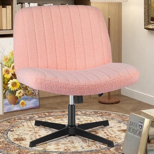 OLIXIS Criss Cross Chairs Legged Armless No Wheels Wide Seat Height Adjustable Swivel Rolling Padded Furry Cute Home Office Desk Seating for Bedroom, Student, Study Room
