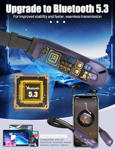 TERUBIN Neckband Bluetooth Headphones, 120H Long Playtime Wireless Stereo Neckband Earbuds with Microphone, Waterproof Around The Neck Headphones in Ear Headset for Sports/Workout/Office (Purple) 5