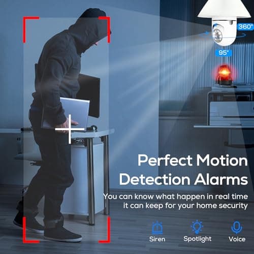 WiFi Light Bulb Security Camera Wireless Outdoor,5G&2.4G Indoor Home Securitys Cameras,3K Light Socket Secur ity Camer a Dotcom,Screw in Cam era,360°Color Night Vision,Ca mera Motion Sensor Alarm 5