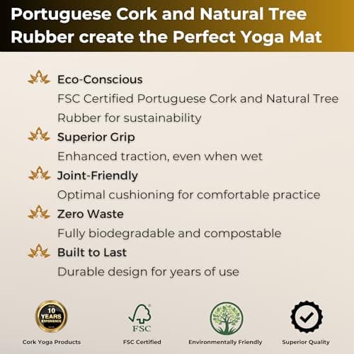 Cork Yoga Mat - 5mm Extra Large 72"x26" Non-Slip Yoga Mat with FSC Certified Portuguese Cork & Natural Rubber Base – Hot Mat for Home & Studio – yoga mat cork 5