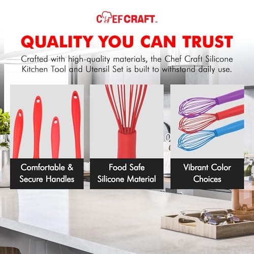 Chef Craft Premium Silicone Wire Cooking Whisk, 10.5 Inch, Red 6