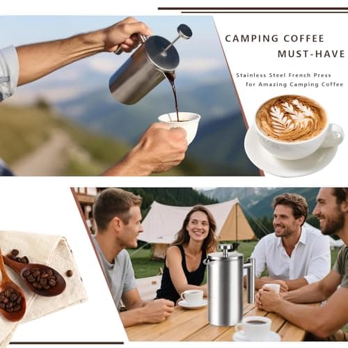 French Press 34 oz, Full Stainless Steel French Press Coffee Maker 4 Cups, Upgrated Double-Walled Insulated French Coffee Presses, Food Grade Good for Kitchen Camping, Dishwasher Safe 2 More Filters 5
