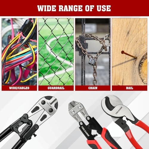 TOOLEAGUE 3Pcs Bolt Cutter Pliers Set,8"and 14" Heavy Duty Bolt Cutters,10" Wire Cable Cutter with Storage Bag,CR-V Blade, Easily Cut Locks, Screws,Rods, Chains 5