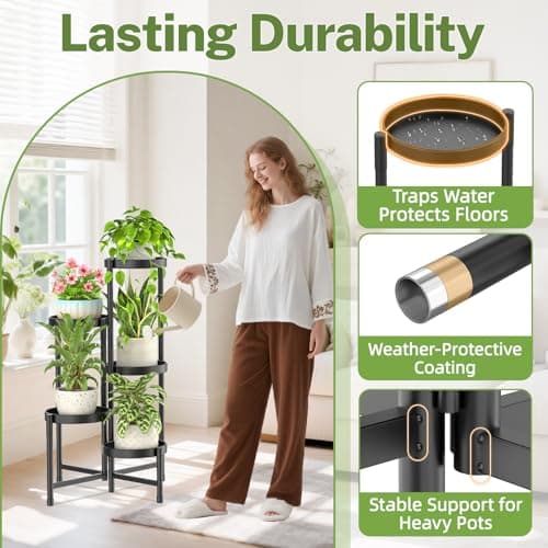 iDavosic.ly Plant Stand Indoor Outdoor, 5 Tier Corner Metal Flower Display Holder Shelf, Easy Assembly Folding Tall Orchid Rack for Patio Balcony Porch Garden Living Room House, Black 5