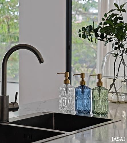 JASAI 18Oz Green Glass Soap Dispenser with Gold Rust Proof Pump, Refillable Kitchen soap Dispenser for Dish Soap, Soap Dispenser Bathroom for Hand soap, Lotion, Body Wash. 7