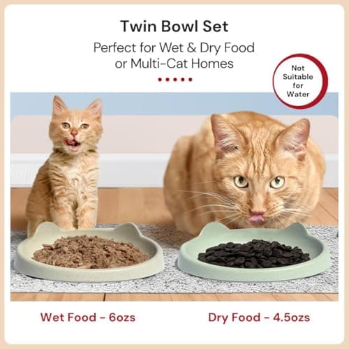 7 Ruby Road Anti Whisker Fatigue Cat Bowl, Set of 2 - Wide Food Bowls, Wet and Dry Shallow Food Dish, Small Cat Dishes for Indoor Cats, Cute Kitten Bowls Whisker Friendly & Relief, Non-Slip Plates 5