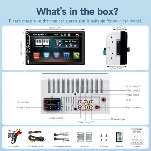 Leadfan 7inch Car Stereo Double Din Radio Touchscreen with Backup Camera Multimedia Car Audio Support Mirror Link, Bluetooth Caller ID, FM/MP3/MP4/USB/Subwoofer,Aux Input Car Audio Receivers 8