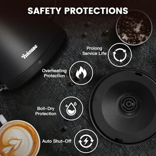 Electric Gooseneck Kettle, 304 Stainless Steel Coffee Kettle, Auto Shutoff Anti-dry Protection, Classic Pour-over Coffee & Tea,Matte Black 1.0L-1200W Fast Boiling Water Boiler by YUIOASE 6