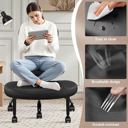 AtHope Ergonomic Cross Legged Office Chair with Wheels - Adjustable Height for Meditation, ADHD Desk & Yoga - Wide Criss Cross Design with Lumbar Support, Kneeling Chair - Jet Black 5