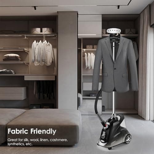 Steamer for Clothes, Jenaely 1500W Standing Garment Steamers, 35s Fast Heat-up, 80 Mins of Continuous Powerful Steam with 2.8L Water Tank, Pants Clip & Children's Clothing Hanger 7