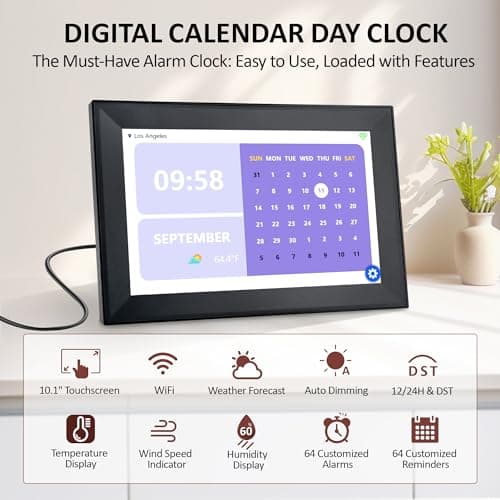 TIXINPO WiFi Smart Digital Clock with Weather and Temperature,with Date and Day of Week for Elderly,64 Alarms, Digital Calendar & Schedule Reminders (10.1" Black) 7