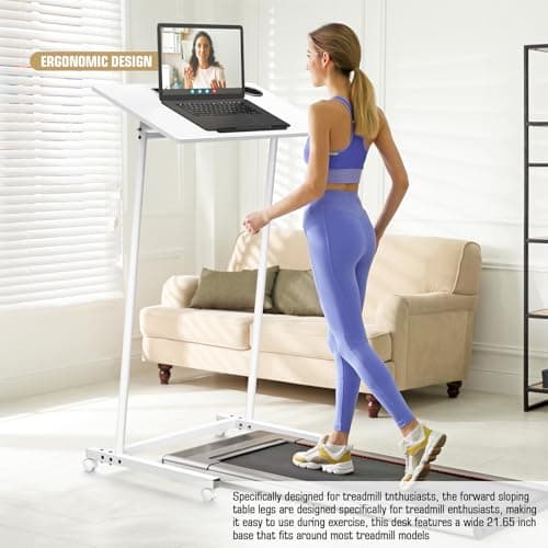 Eocnrhe Treadmill Desk, Mobile Small Standing Desk with Wheels for Walking Pad, Portable Table for Laptop, Rolling Table Adjustable Height, Bedside Table 5