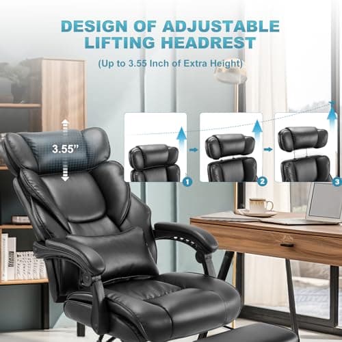COLAMY Office Chair with Footrest, Ergonomic High Back Design Executive Computer Desk Chair with Removable Lumbar Pillow, 90-135°Reclining, Thick Bonded Leather for Home Office Work Comfort, Black 7