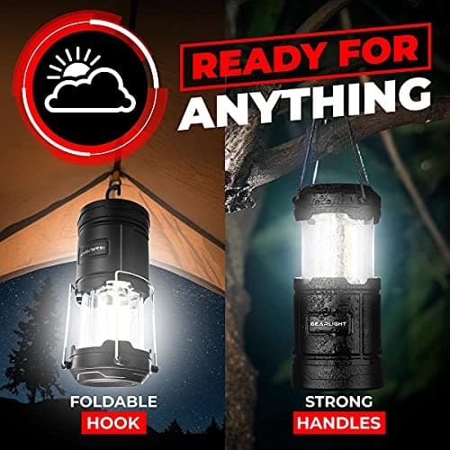 GearLight Camping Lantern - 2 Portable LED Battery Powered Lantern with Magnetic Base and Foldable Hook for Emergency Use or Campsites, Essential Hurricane Survival Kit with Batteries - Black 6