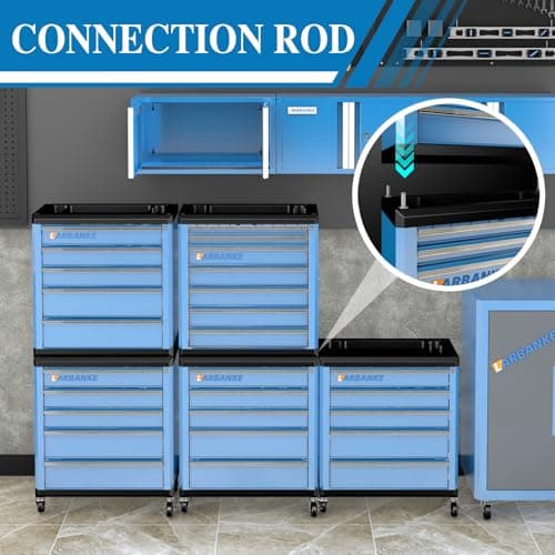 LARBANKE 5-Drawer Rolling Tool Chest with 360° Wheels and Lock&Keys,Tool Cabinet with Non-slip Pearl Cotton Mat and Multifunctional Countertop,Connecting Rods Can Be Connected with 7-Drawer Tool Chest 5