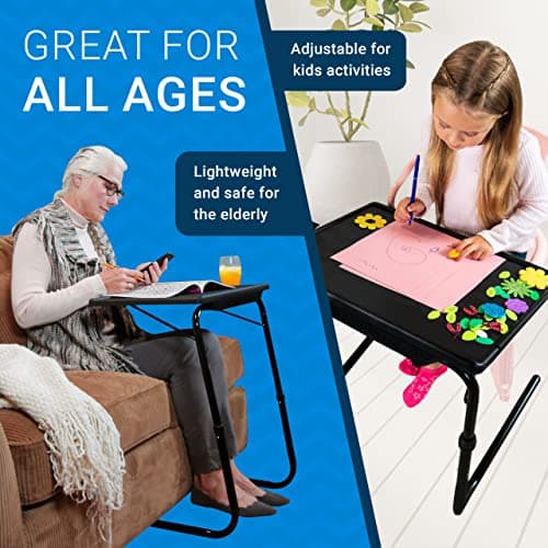 Table-Mate TV Tray Table | Portable Desk Folding Dinner Tray, Couch Table Trays for Eating Snack Food, Portable Laptop Desk, Bed Trays for Eating | Adjustable TV Trays with 3 Angles and Cup Holder 5