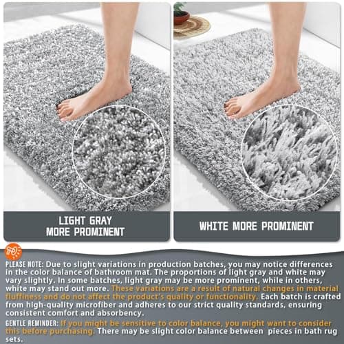 Yimobra Bathroom Rugs Non Slip Washable, Ultra Soft and Water Absorbent Bath Mats, Plush Fluffy Shower Mat Outside, Microfiber Thick Matts for Bathroom Floor/Sink, 24x17, Light Gray and White 9