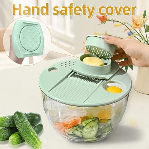 Large Capacity Green Salad Spinner, 4.24 Quart Lettuce Spinner with Dual Drainage, Efficient Salad Dryer for Quick Washing, Spinning & Draining Greens, Fruits, Veggies-with Shredding Blade 5