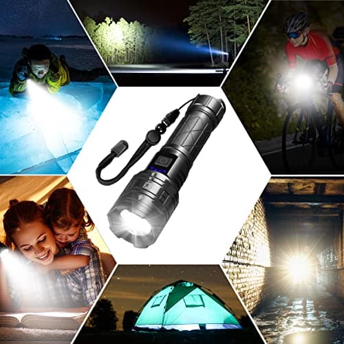 Rechargeable Flashlights High Lumens, Powerful Tactical Flashlights, 5 Modes LED Flashlight Adjustable, Brightest Flashlight Waterproof, Handheld Flash Light for Emergencies, Home, Camping, Hiking 7