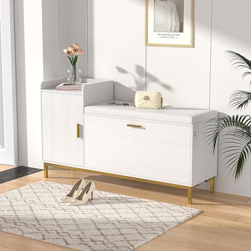 VECELO Shoe Storage Bench with Flip Drawers for Entryway, 2-Tier Shoe Rack Organizer with Removable Seat Cushion for Bedroom, Hallway, Living Room, Slim, White
