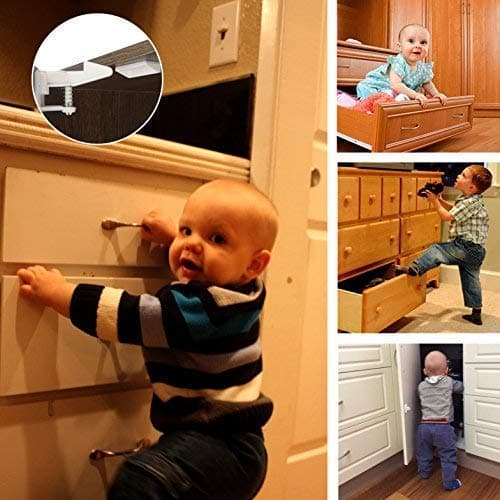 Vmaisi 12 Pack Cabinet Locks Child Safety Latches - Baby Proofing Cabinets Drawer Lock with Adhesive Easy Installation - No Drilling or Extra Screws (White) 7