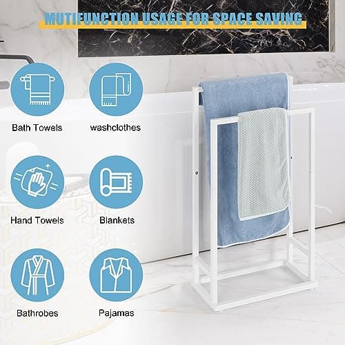 Towel Rack, 2 Tier Stainless Steel Towel Racks Stand for Bathroom, Hand Towel Drying Rack Holder, Towel Bar Stand Blanket Rack, White 2