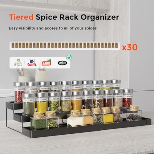 INVOCOO Expandable Spice Rack Organizer - 3 Tier Adjustable Spice Organizer for Cabinet & Countertop - Easy Visibility - Black 5