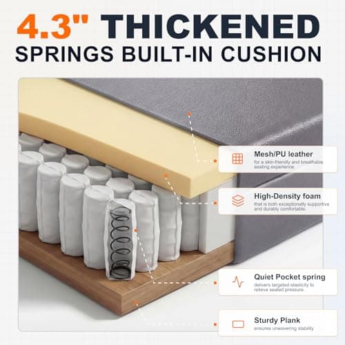 Dowinx Big and Tall Office Chair with Pocket Spring Cushion,High Back Computer Gaming Chairs with Adjustable Armrests and Lumbar Support,Executive Desk Chairs with Footrest(PU Leather,Grey) 5