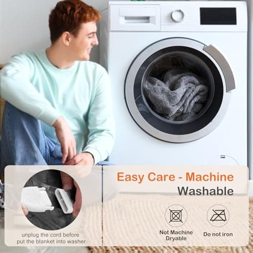 Sweetcrispy Heated Blanket Twin Size, 62''x84'' Heating Electric Blanket with 10 Heat Levels and Auto-Off, Washable Dual-Sided Flannel & Sherpa Fabric Electric Blanket Warmer ETL Certificated 6