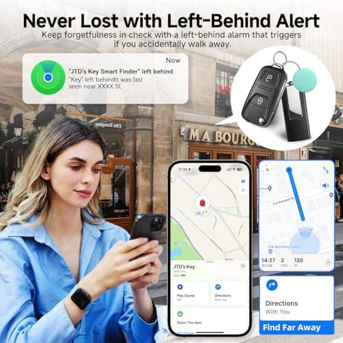 JTD Air Tracker Tags 5 Pack for Find My, 2026 Upgraded with IP68 Waterproof Item Finder with Left-Behind Alert, Small Size 5 Colors for Keys, Luggage, Backpack, Wallet. iOS Only. 7