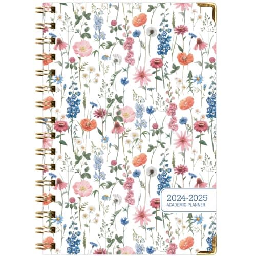 HARDCOVER Academic Year 2024-2025 Planner: (June 2024 Through July 2025) 5.5"x8" Daily Weekly Monthly Planner Yearly Agenda. Bookmark, Pocket Folder and Sticky Note Set (Colorful Botanicals) 8