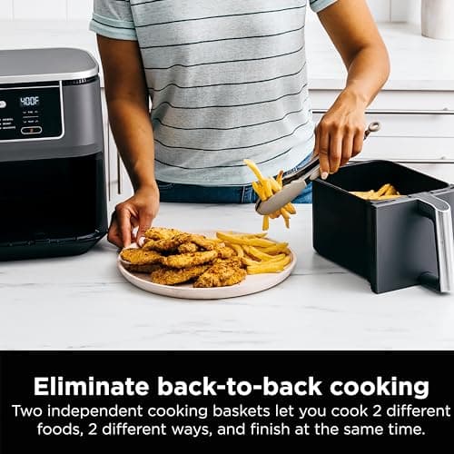 Ninja DZ401 Foodi 10 Quart 6-in-1 DualZone XL 2-Basket Air Fryer with 2 Independent Frying Baskets, Match Cook & Smart Finish to Roast, Broil, Dehydrate for Quick, Easy Family-Sized Meals, Grey 9